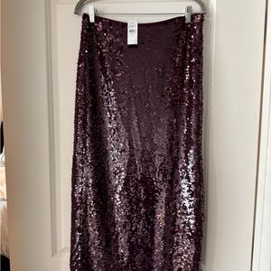 LOFT Dark Purple Sequin Midi Skirt